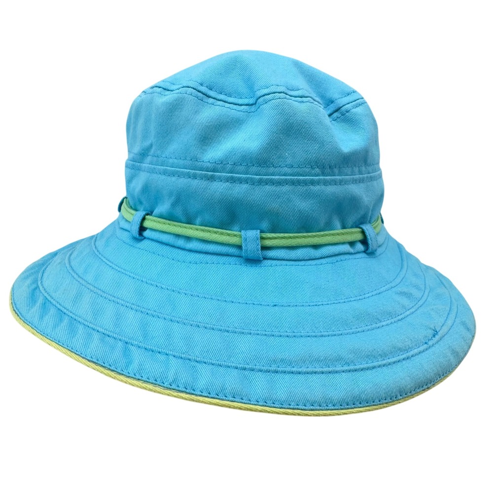 Panama Jack Women's Teal Cotton Bucket Sun‎ Hat 3" Brim Sizing Tie Travel